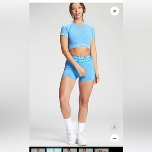 My Protein MP crop top, sports bra, and shorts size XS bright blue